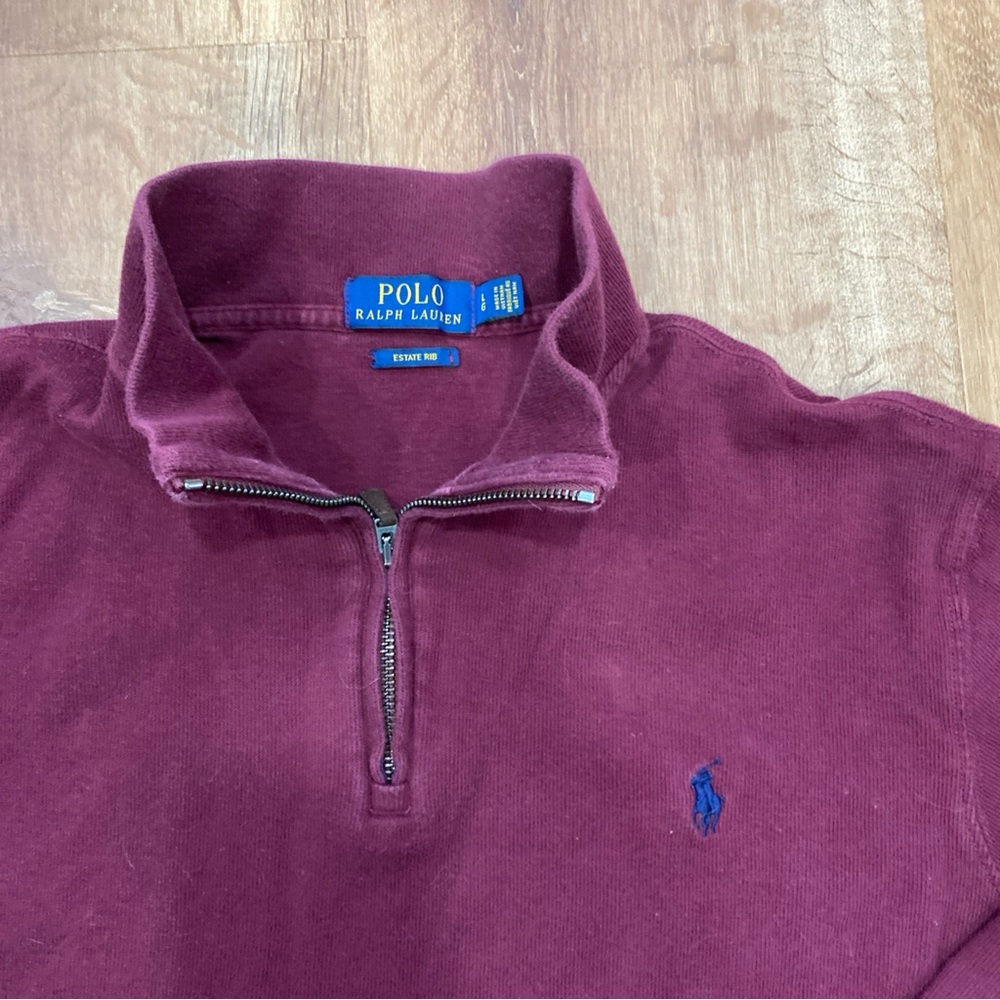 Polo by Ralph Lauren Men Large Burgundy Quarter Zip Estate Rib Sweater Pullover